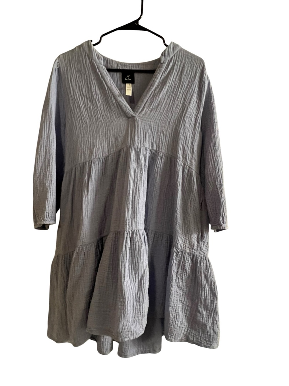 Echo 100% Cotton Light Blue Tiered Tunic Dress - Size S